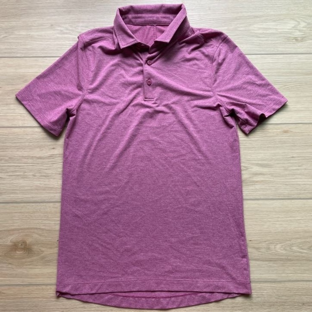 Lululemon Evolution Polo Shirt Mens Small Pink Heathered Short Sleeve Golf Top